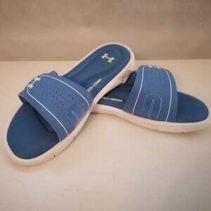 Under Armour Ladies Size 10 Blue with White Soles 4D Foam Slides
